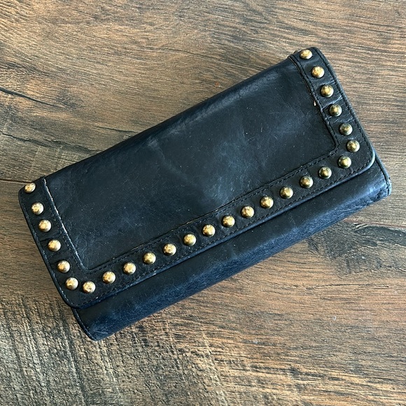 HOBO Handbags - HOBO Black Leather Trifold Wallet with Brass Studs